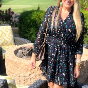 NSR Ruffle Trim Smocked Dress Black Long Sleeve L